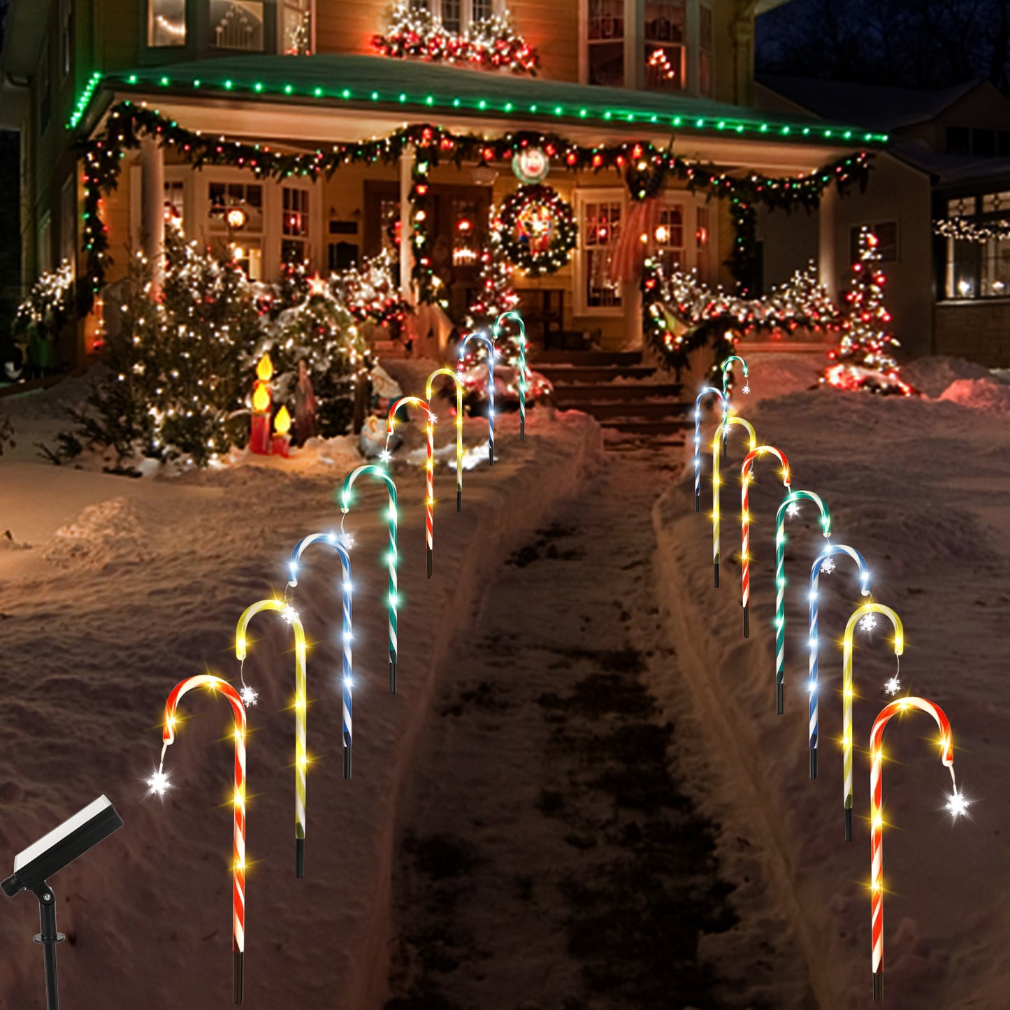 Solar Candy Cane Pathway Lights, 8 Pack Christmas Garden Lights Outdoor with Hanging Snowflake