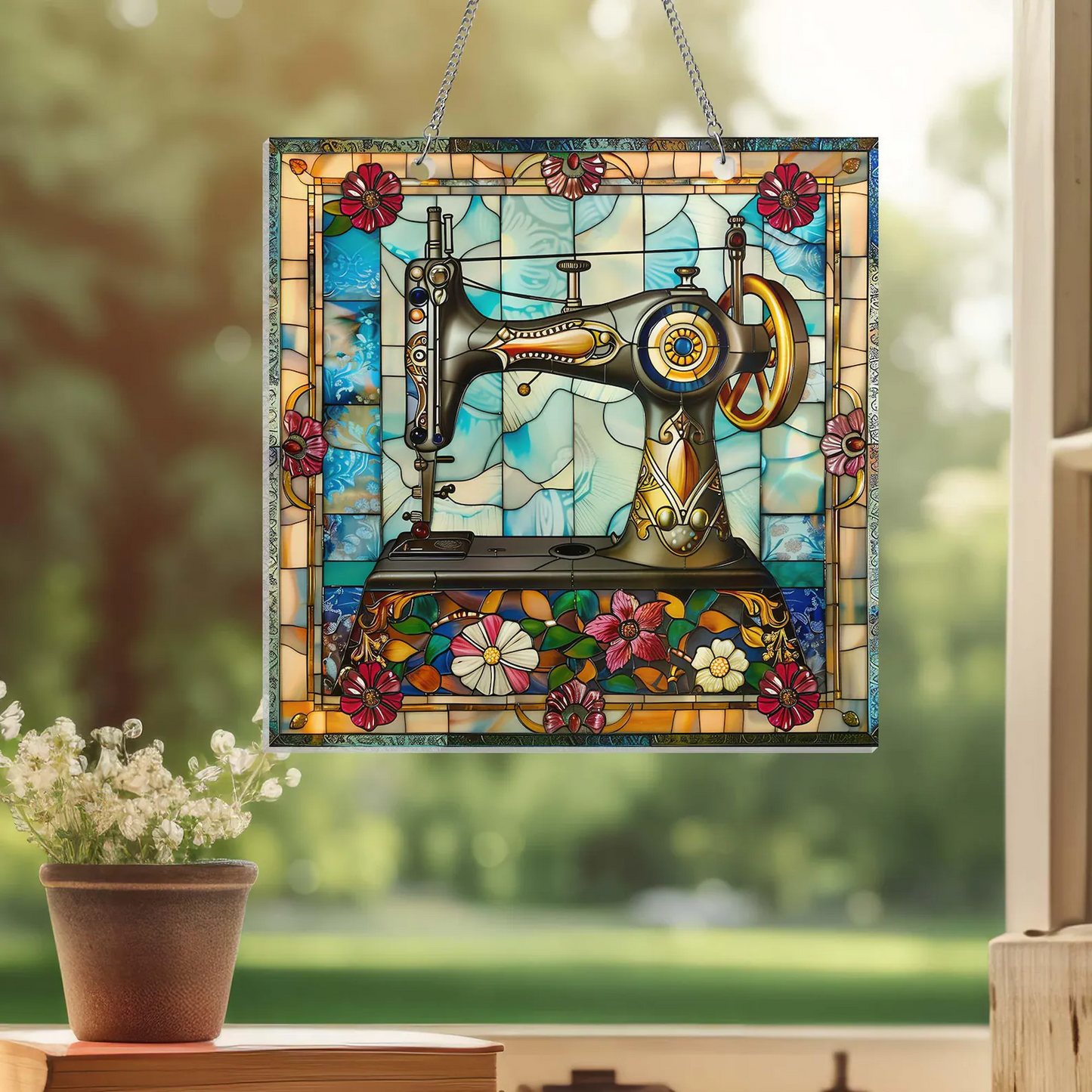 Sewing Machine Suncatcher Window Hanging, Quilting Sign For Sewing Room Decor