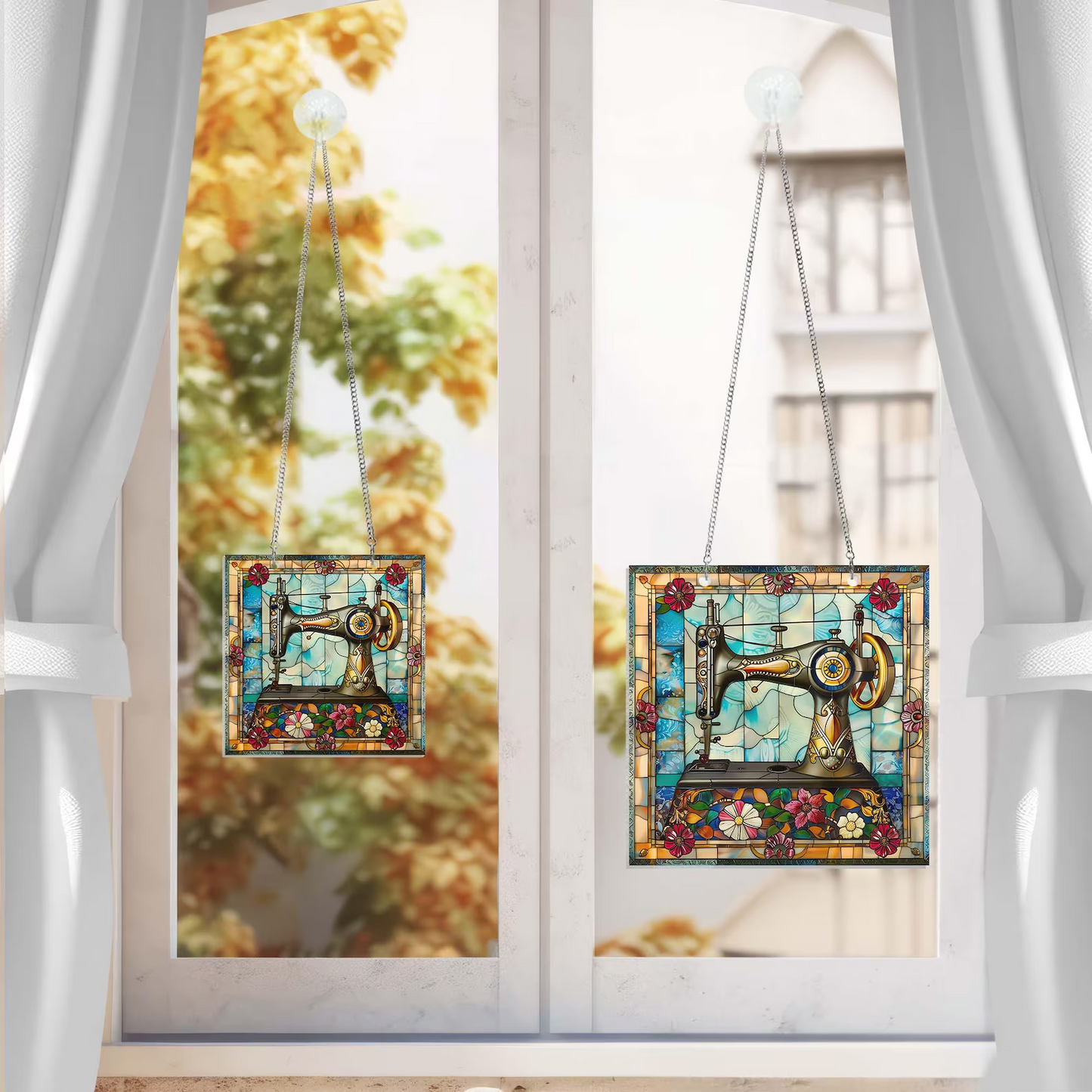 Sewing Machine Suncatcher Window Hanging, Quilting Sign For Sewing Room Decor