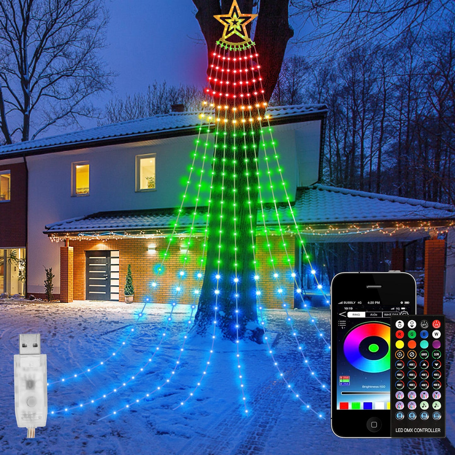 Waterfall Lights Outdoor with Remote & App Control for Tree Patio Garden Decoration