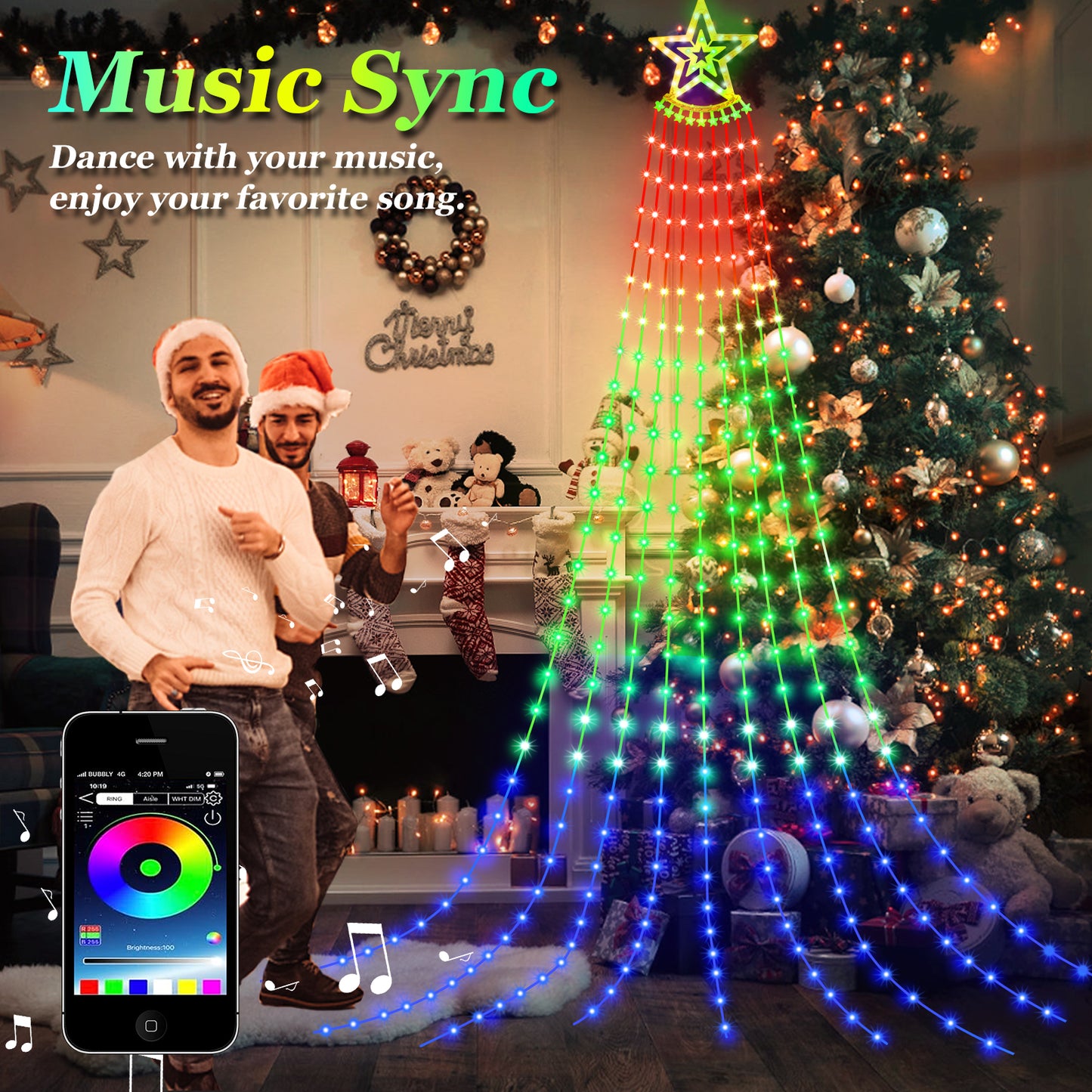 Waterfall Lights Outdoor with Remote & App Control for Tree Patio Garden Decoration