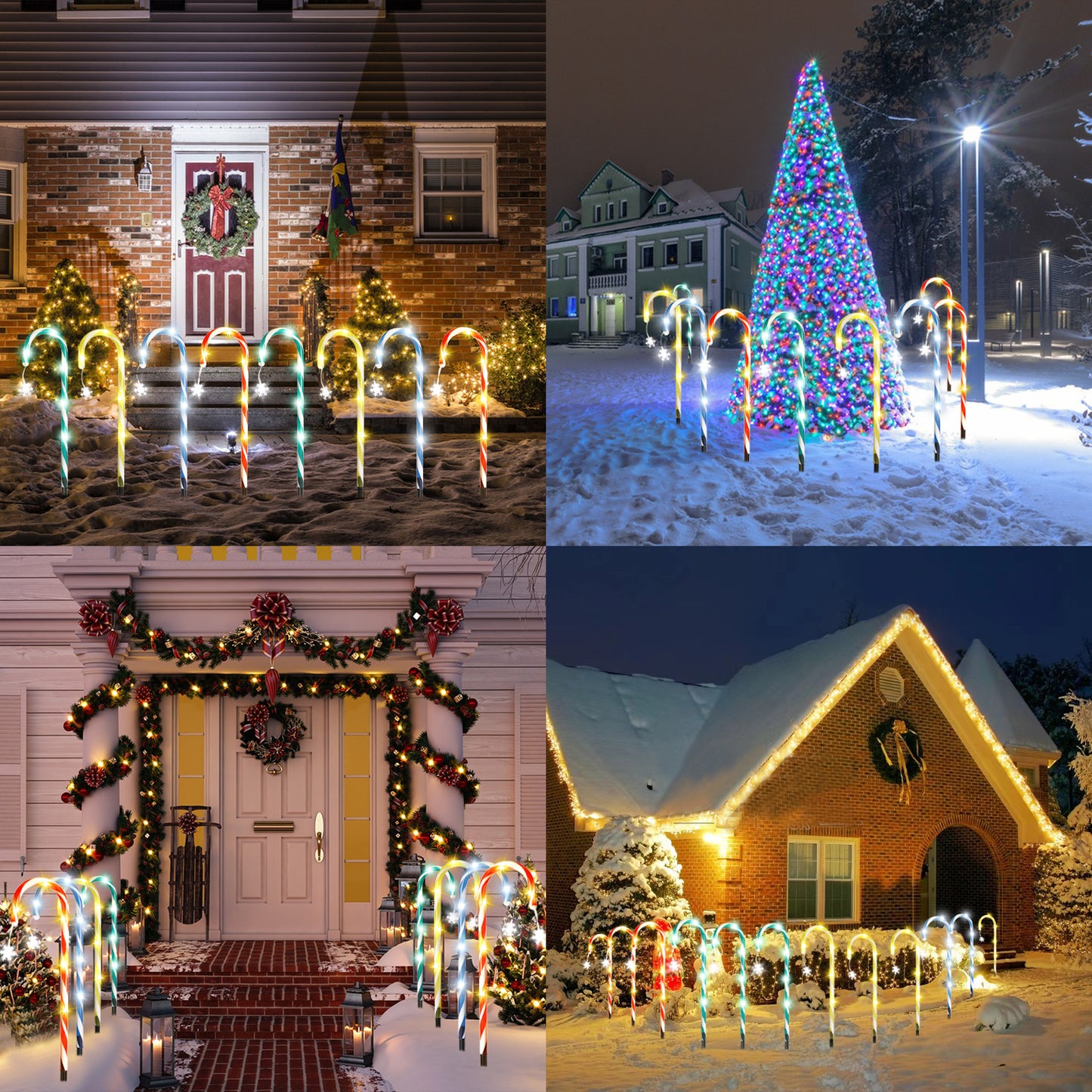 Solar Candy Cane Pathway Lights, 8 Pack Christmas Garden Lights Outdoor with Hanging Snowflake