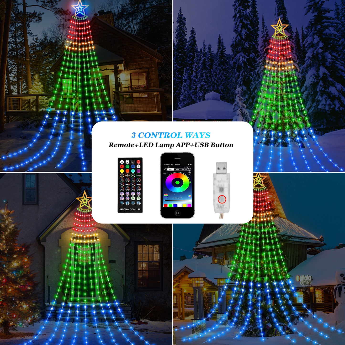 Waterfall Lights Outdoor with Remote & App Control for Tree Patio Garden Decoration