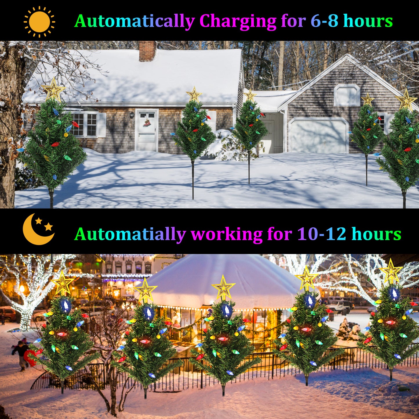 Solar Garden Lights with Strawberry String Lights, 8 Modes, Pathway Stake Lights for Christmas Decor