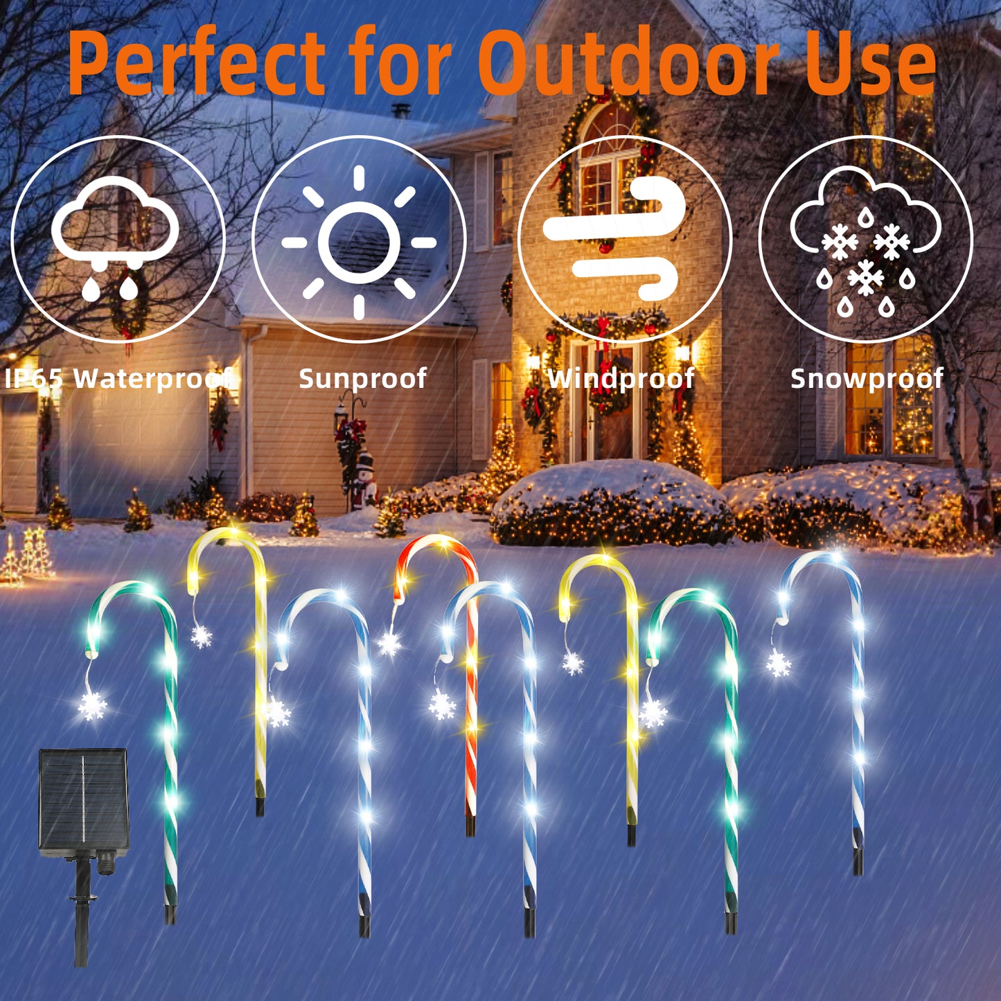 Solar Candy Cane Pathway Lights, 8 Pack Christmas Garden Lights Outdoor with Hanging Snowflake