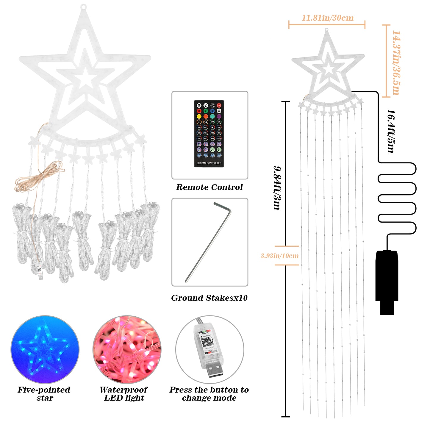 Waterfall Lights Outdoor with Remote & App Control for Tree Patio Garden Decoration