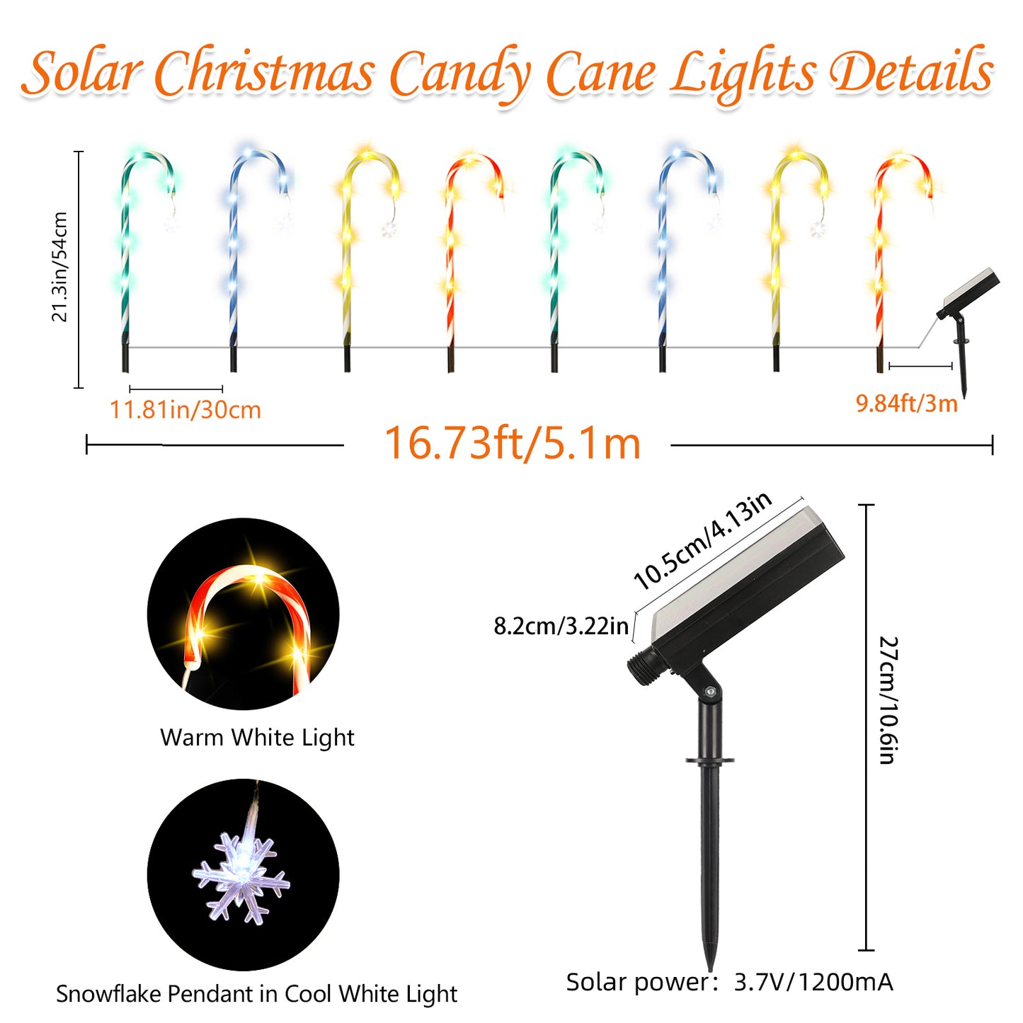 Solar Candy Cane Pathway Lights, 8 Pack Christmas Garden Lights Outdoor with Hanging Snowflake
