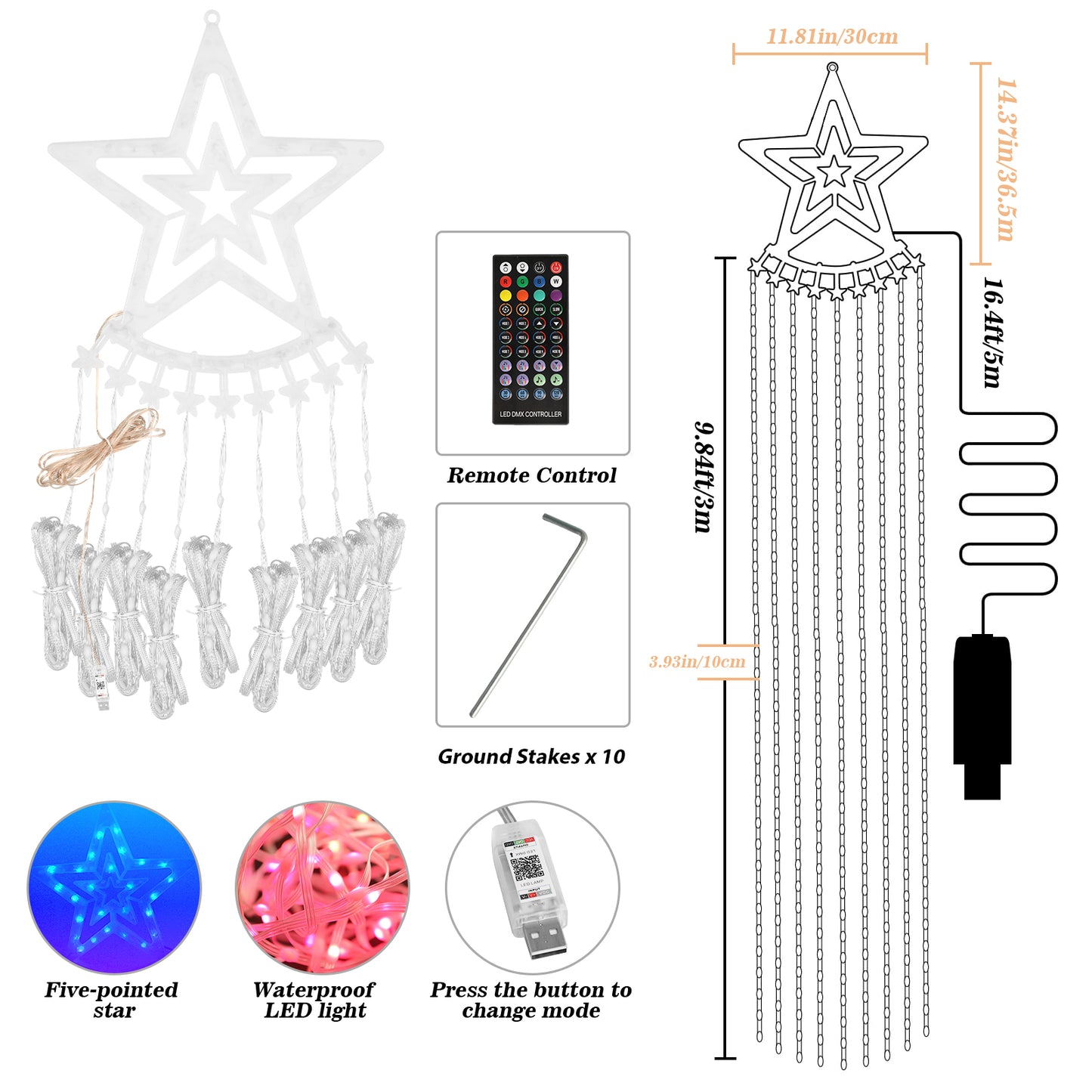 Waterfall Lights Outdoor with Remote & App Control for Tree Patio Garden Decoration