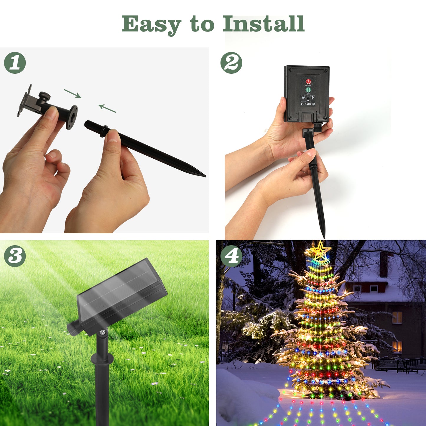 Christmas Waterfall Lights Solar Powered Outdoor Waterproof, Lights for Tree Patio Yard Holiday Decoration