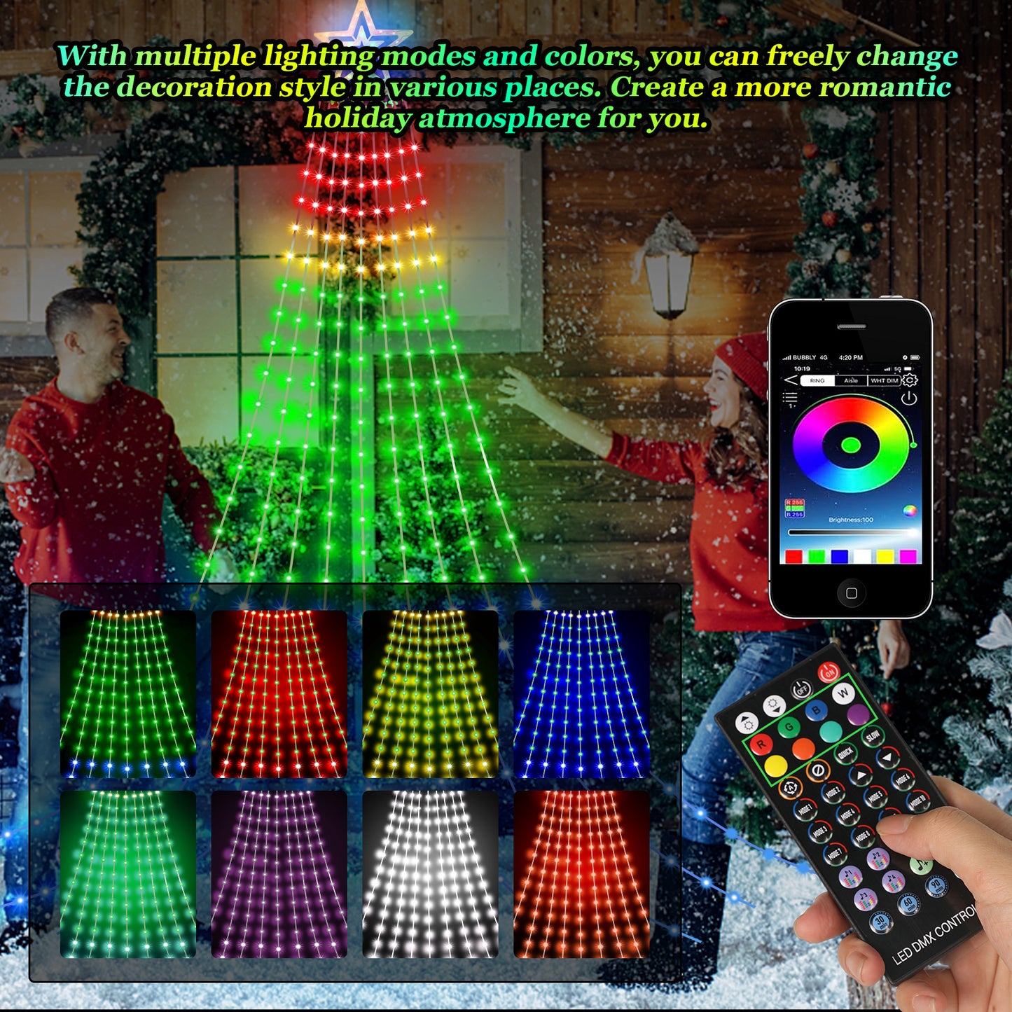 Waterfall Lights Outdoor with Remote & App Control for Tree Patio Garden Decoration