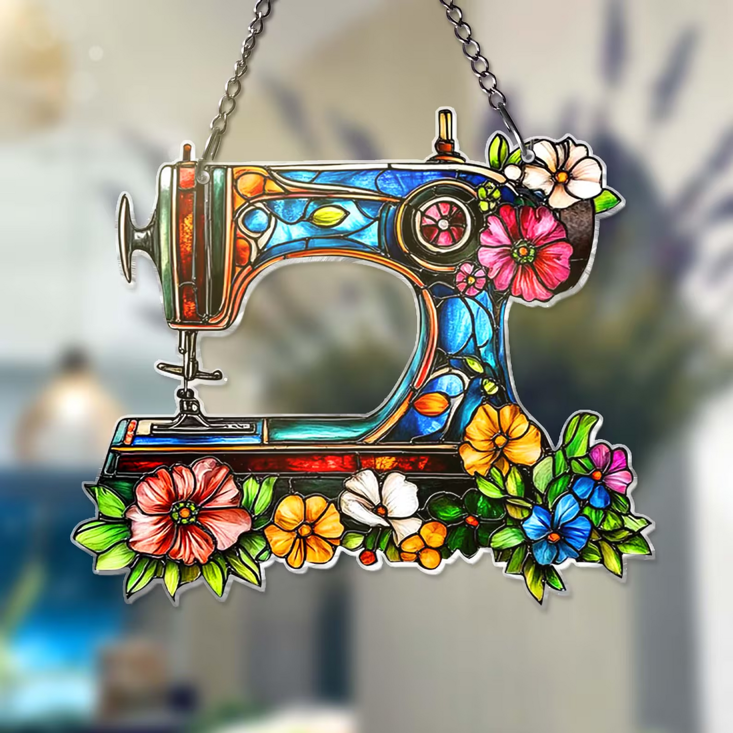 Sewing Machine Suncatcher Window Hanging, Quilting Sign For Sewing Room Decor