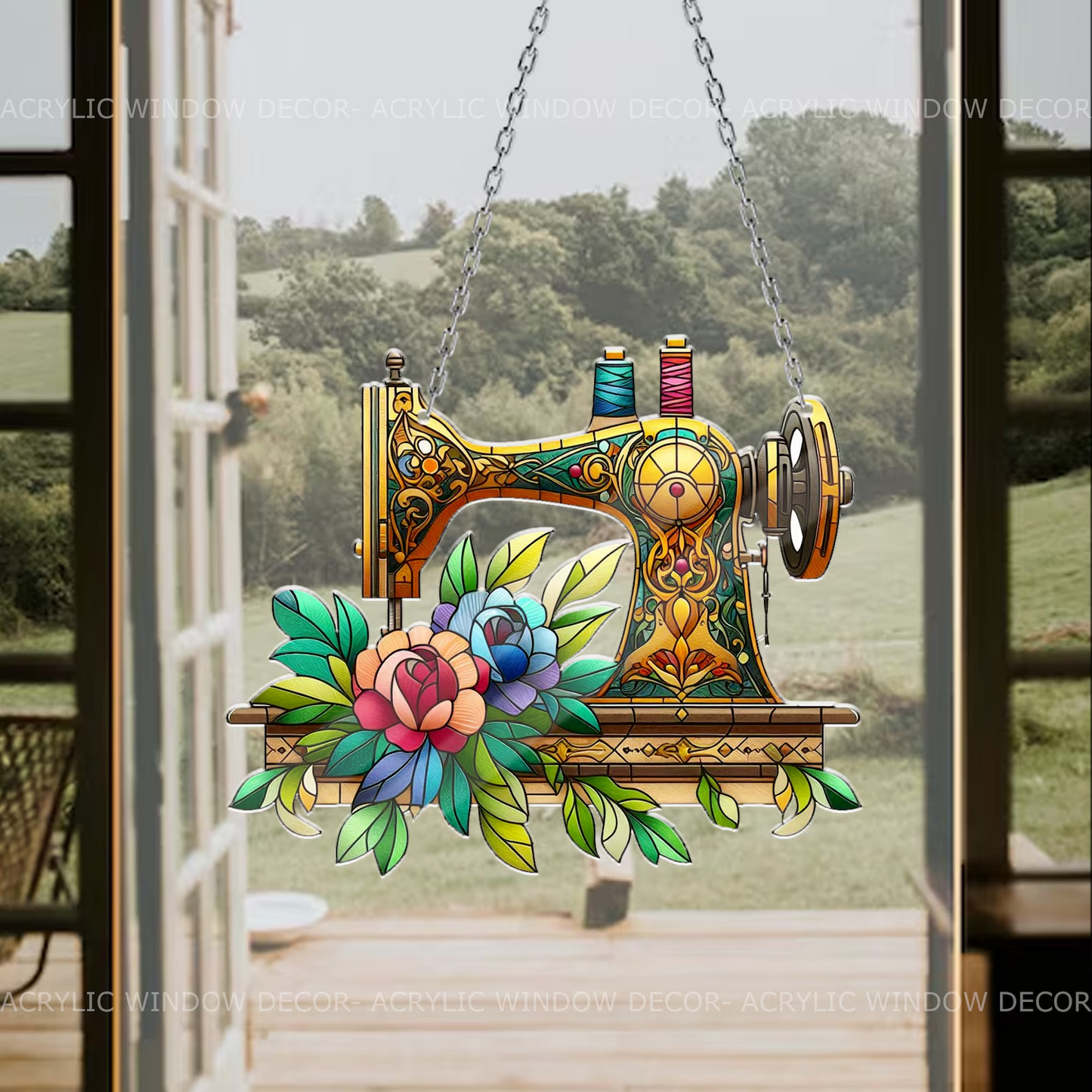 Sewing Machine Suncatcher Window Hanging, Quilting Sign For Sewing Room Decor