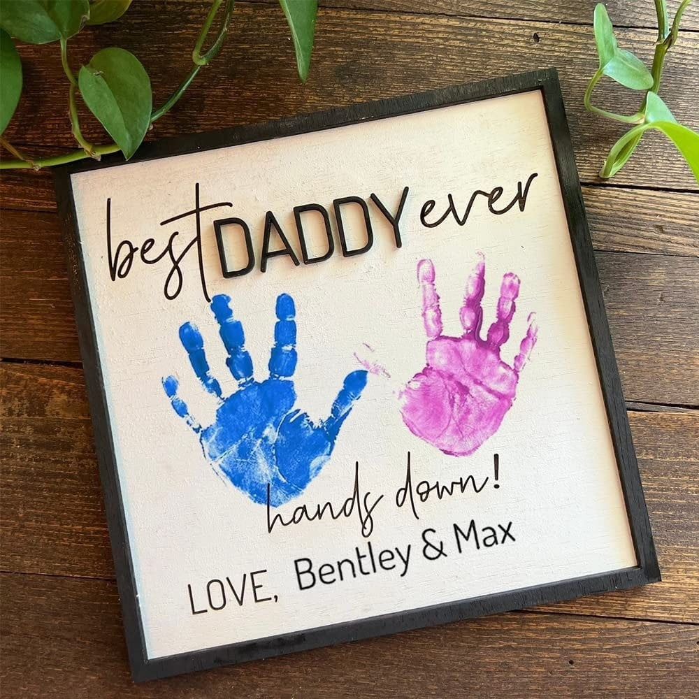 Custom Father's Day Gift, Handprint Kid, Best Dad Ever, Hands Down Sign