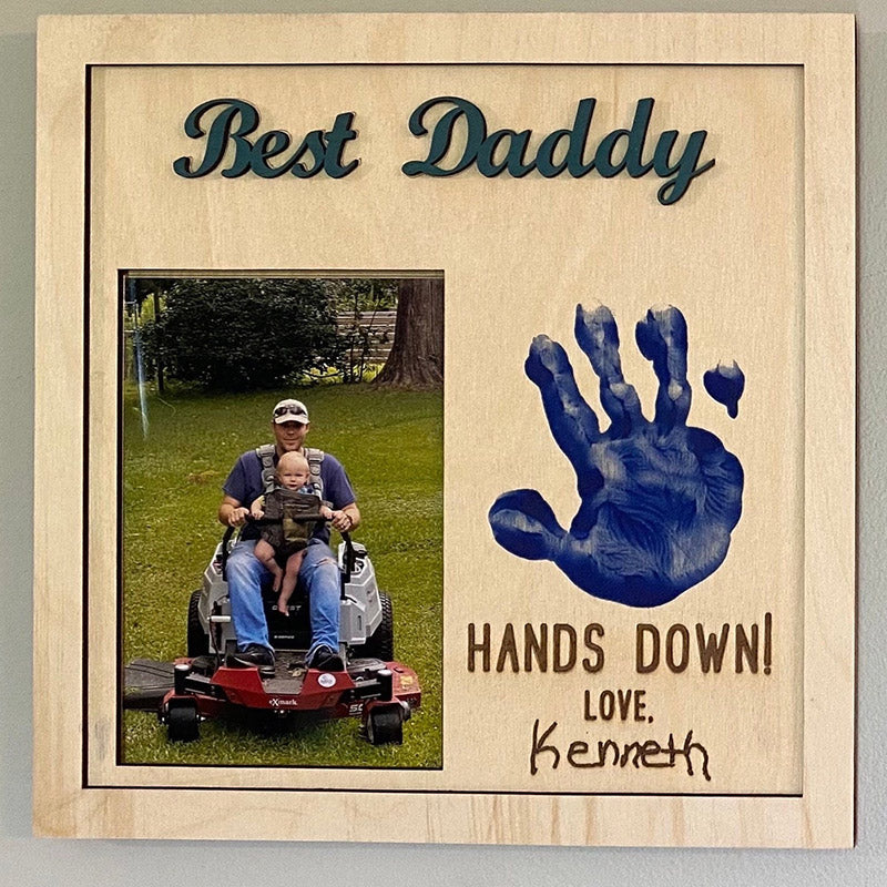 Best Daddy Hands Down wood photo frame for 4x6 photo, do-it-yourself child’s handprint, gift for dad