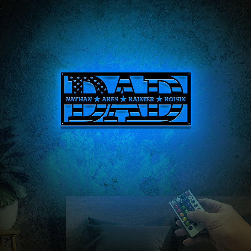 Personalized Dad Metal Sign Wall Art with Led Lights, Custom Dad Sign, Kids Name Sign