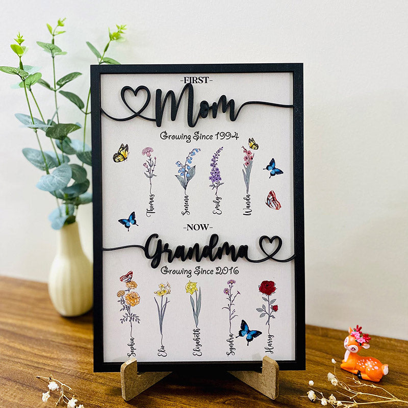 Personalized Grandma's Wooden Sign Custom Birth Month Flowers