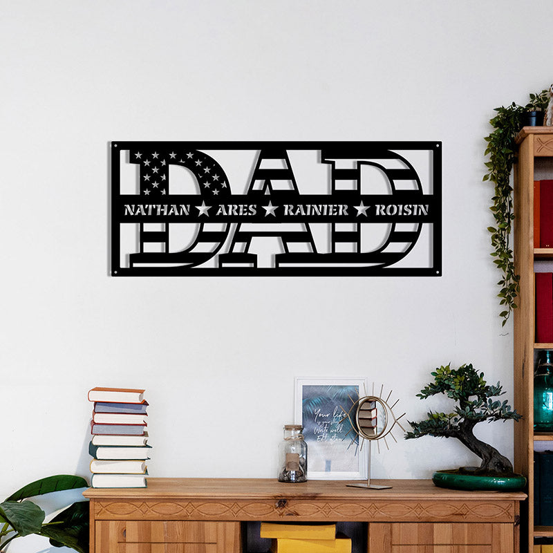Personalized Dad Metal Sign Wall Art with Led Lights, Custom Dad Sign, Kids Name Sign