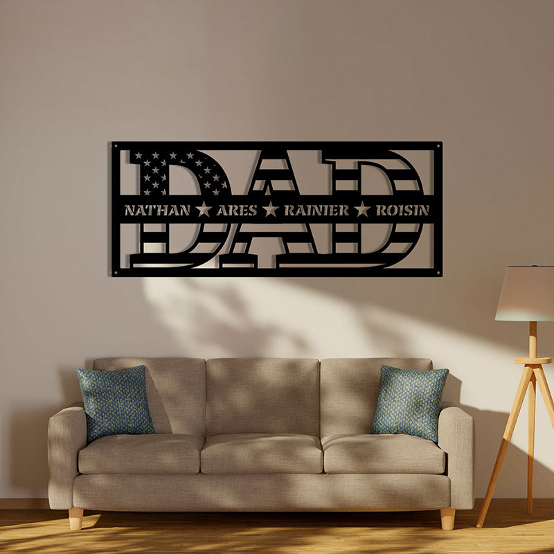 Personalized Dad Metal Sign Wall Art with Led Lights, Custom Dad Sign, Kids Name Sign