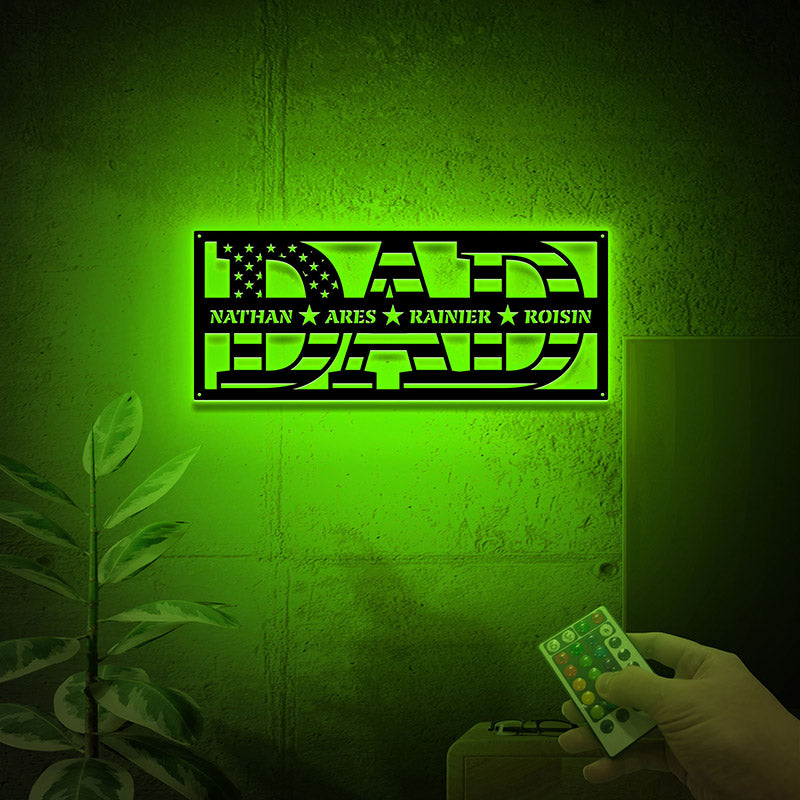 Personalized Dad Metal Sign Wall Art with Led Lights, Custom Dad Sign, Kids Name Sign