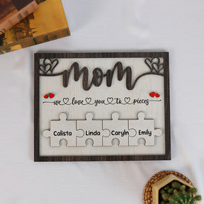 Personalized Mom Puzzle Pieces Frame, Mum Wooden Sign