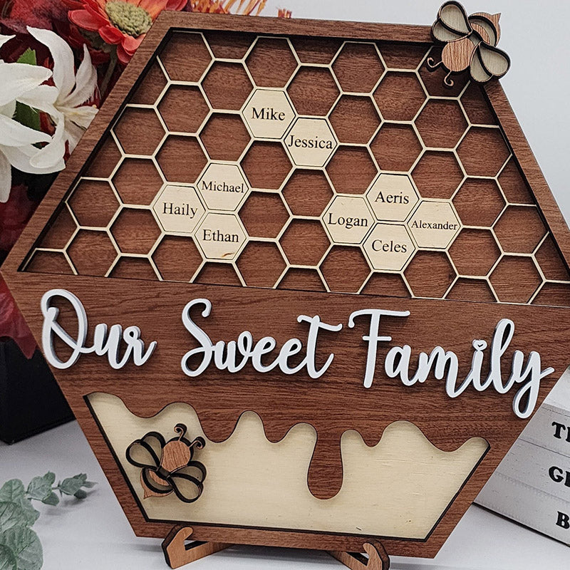 Personalized Bee Hive Family Tree Plaque, Custom Bee Family Gift For Grandma Grandbabees Sign