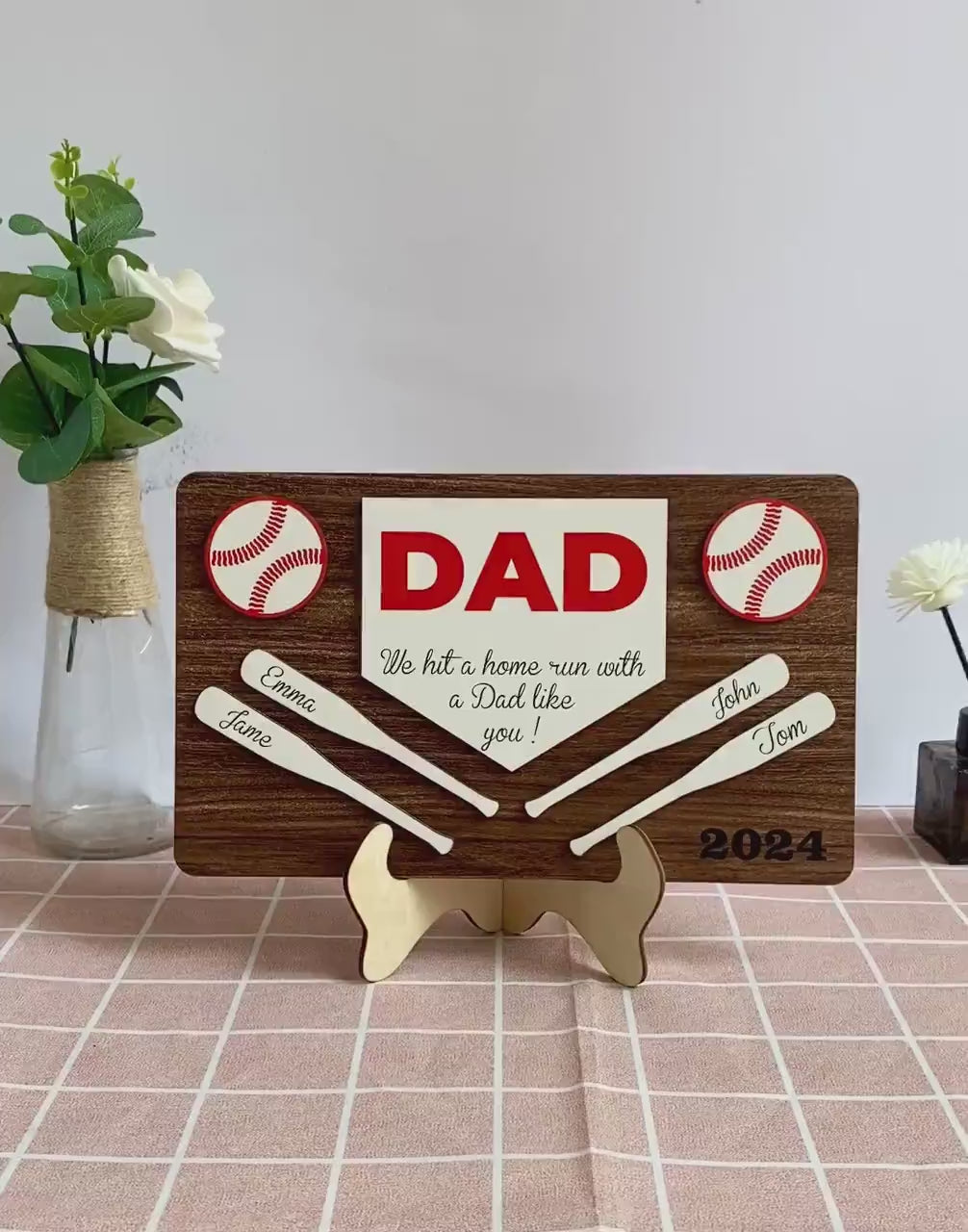 Personalized Baseball Fathers Day Gift, Custom Baseball Dad Gift With Kids Name