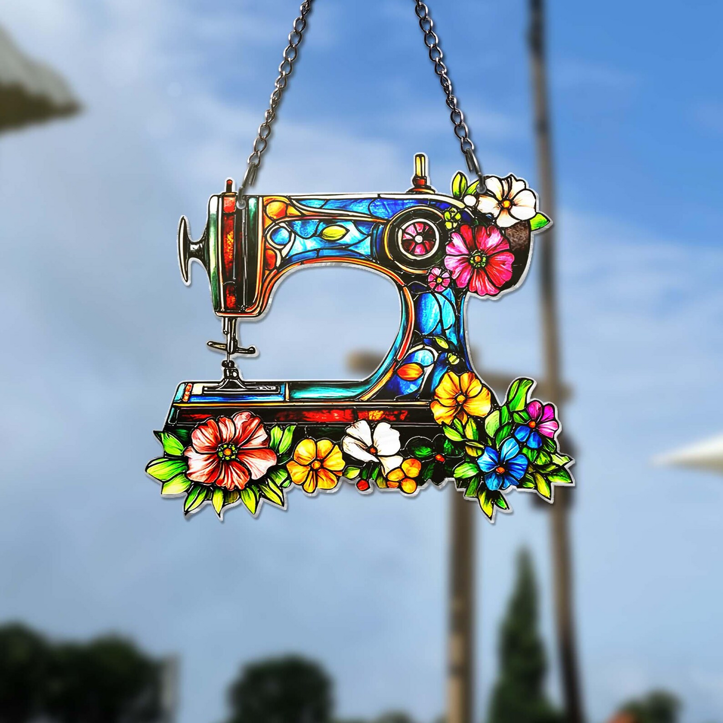 Sewing Machine Suncatcher Window Hanging, Quilting Sign For Sewing Room Decor