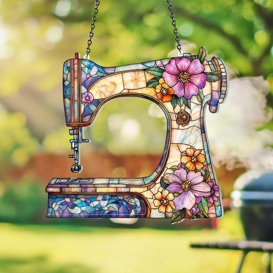 Sewing Machine Suncatcher Window Hanging, Quilting Sign For Sewing Room Decor