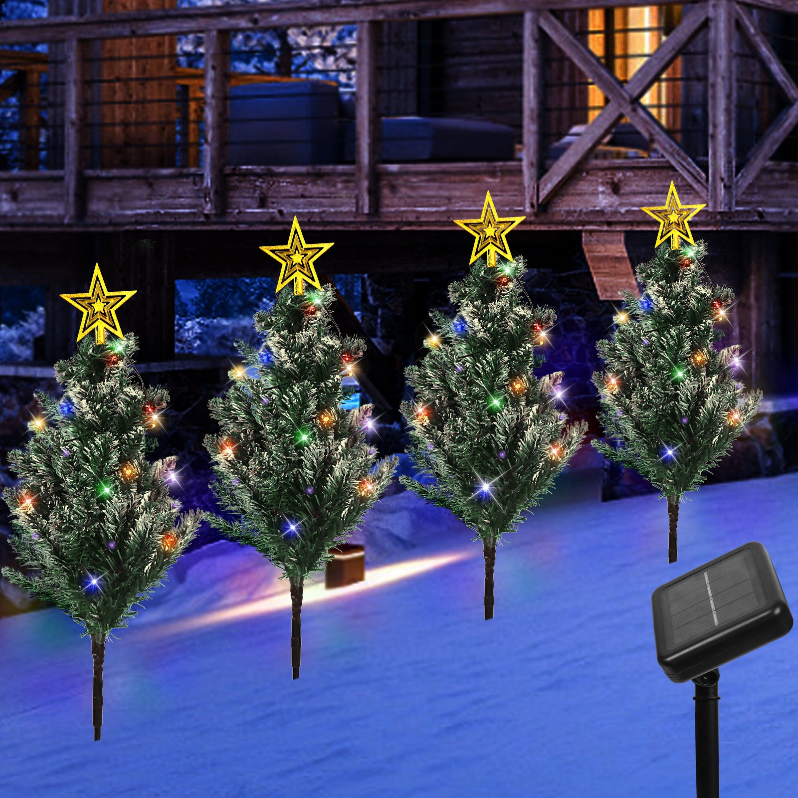 Solar Tree Pathway Lights  with Star Tree Topper Pathway LED Stake Lights for Christmas Party Decorations