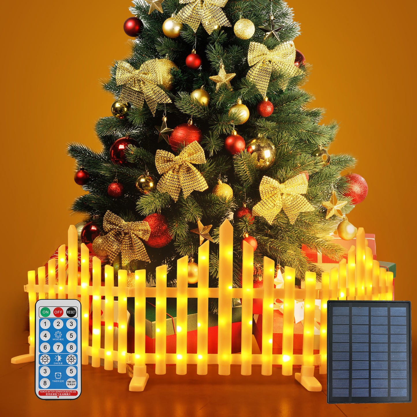 8 Pack Lighted Garden Fence Solar Powered Outdoor Waterproof