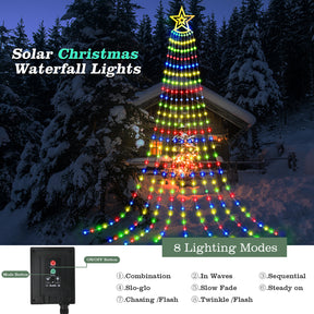 Christmas Waterfall Lights Solar Powered Outdoor Waterproof, Lights for Tree Patio Yard Holiday Decoration