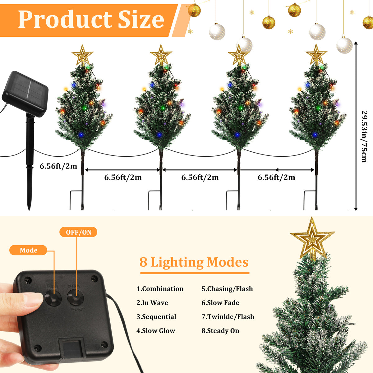 Solar Tree Pathway Lights  with Star Tree Topper Pathway LED Stake Lights for Christmas Party Decorations