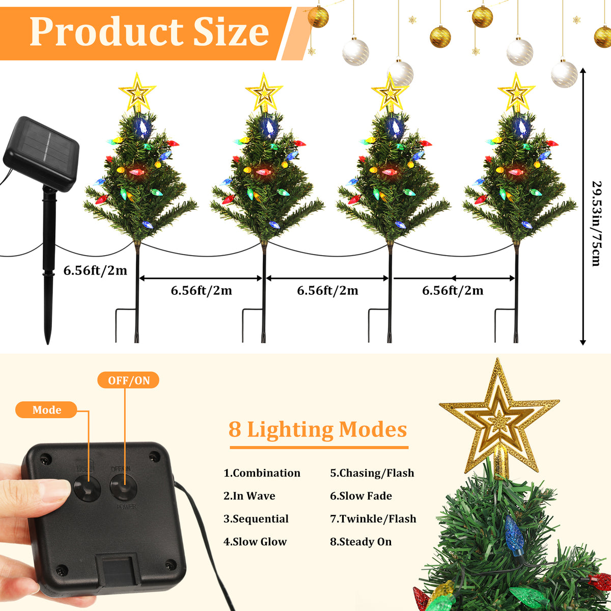 Solar Garden Lights with Strawberry String Lights, 8 Modes, Pathway Stake Lights for Christmas Decor