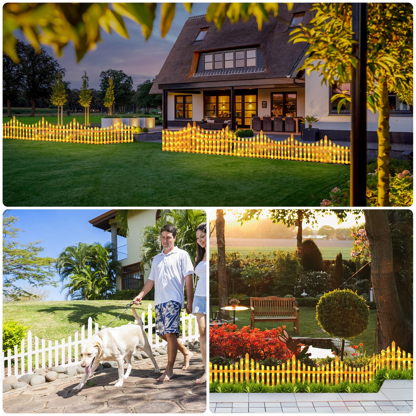 8 Pack Lighted Garden Fence Solar Powered Outdoor Waterproof