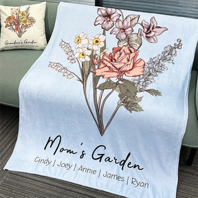 Personalized Family Birth Flowers Love Grows Here Fleece Blanket Gift for Mom Grandma