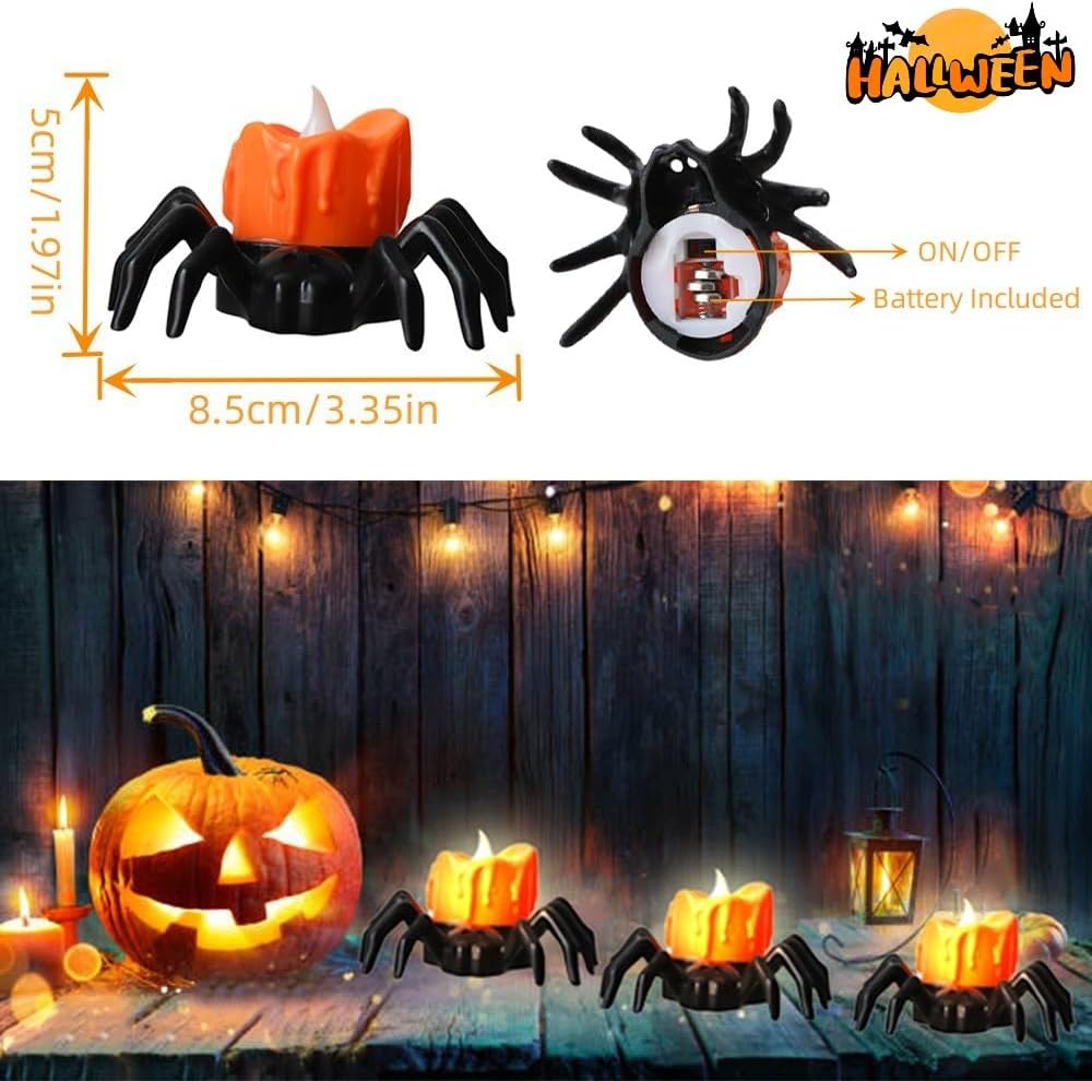 12 Pack Spider Flameless Candles, Halloween Spider Candle Lights
