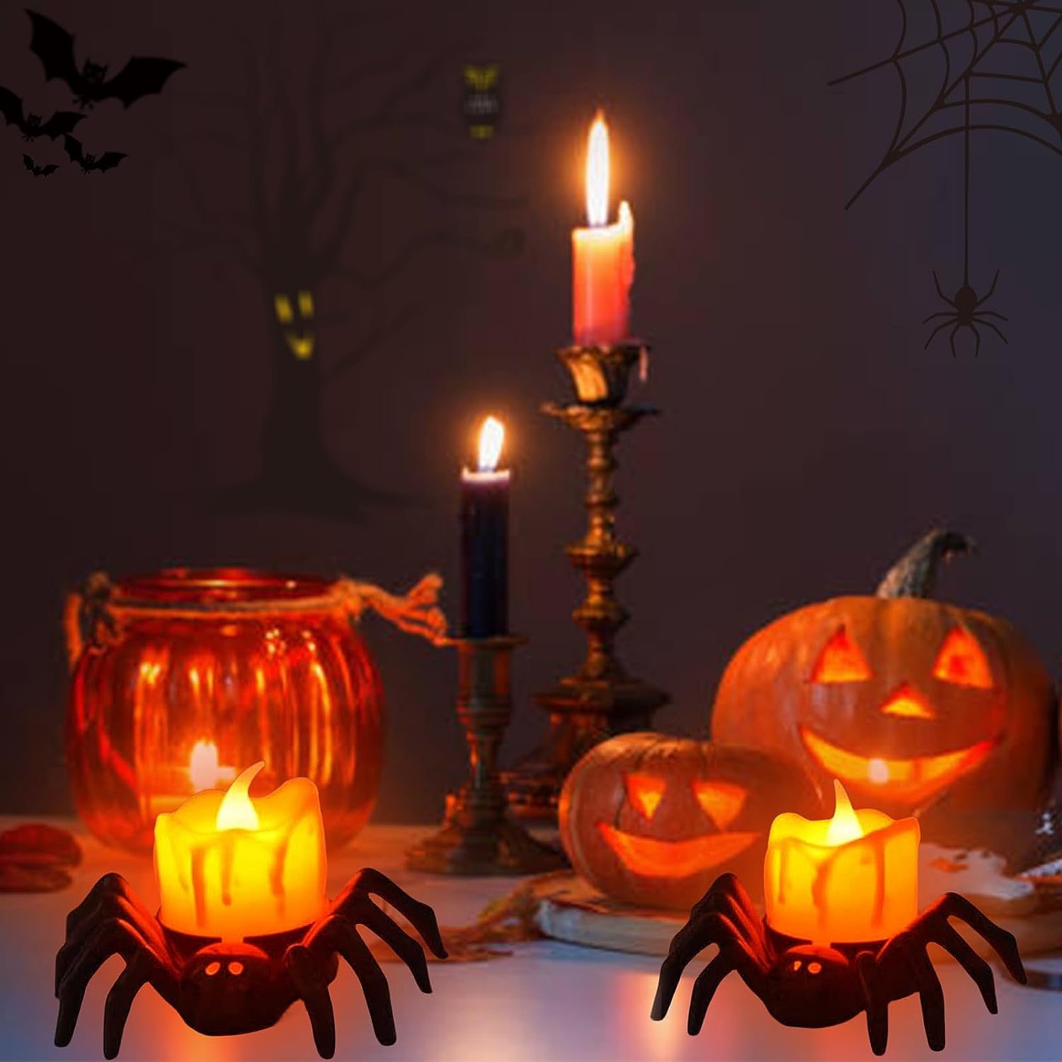 12 Pack Spider Flameless Candles, Halloween Spider Candle Lights