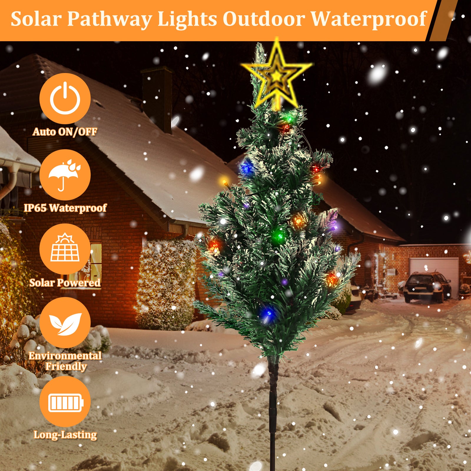 Solar Tree Pathway Lights  with Star Tree Topper Pathway LED Stake Lights for Christmas Party Decorations
