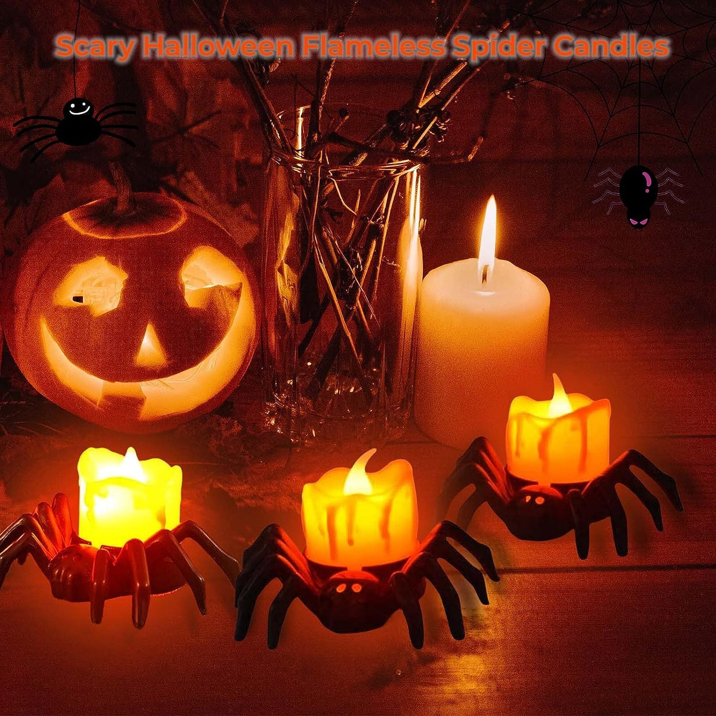 12 Pack Spider Flameless Candles, Halloween Spider Candle Lights