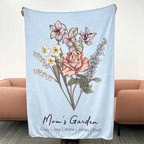 Personalized Family Birth Flowers Love Grows Here Fleece Blanket Gift for Mom Grandma