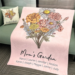 Personalized Family Birth Flowers Love Grows Here Fleece Blanket Gift for Mom Grandma