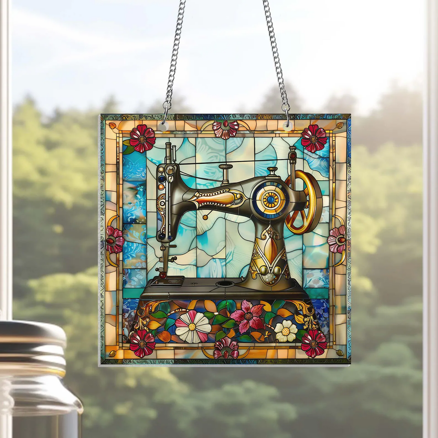 Sewing Machine Suncatcher Window Hanging, Quilting Sign For Sewing Room Decor