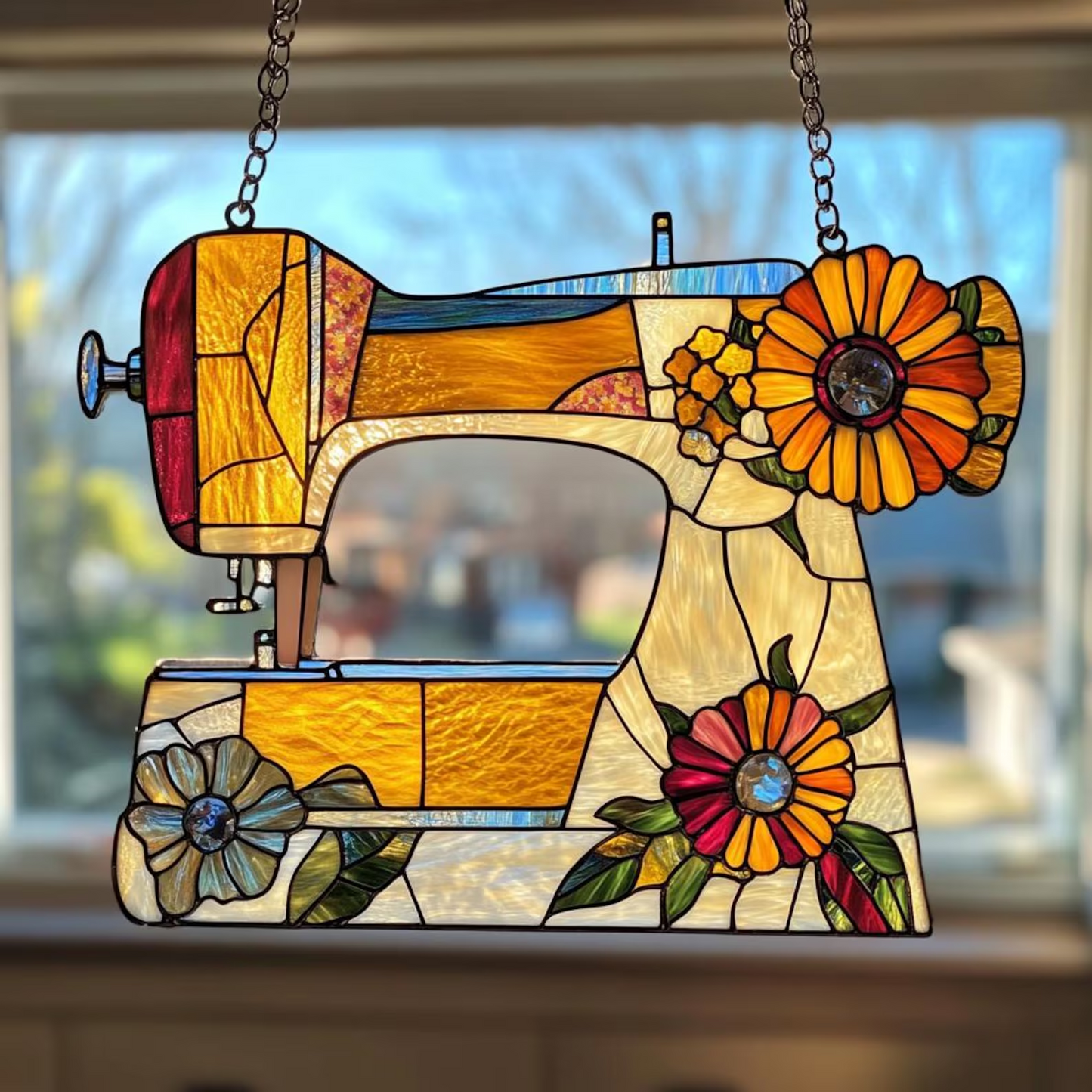 Sewing Machine Suncatcher Window Hanging, Quilting Sign For Sewing Room Decor