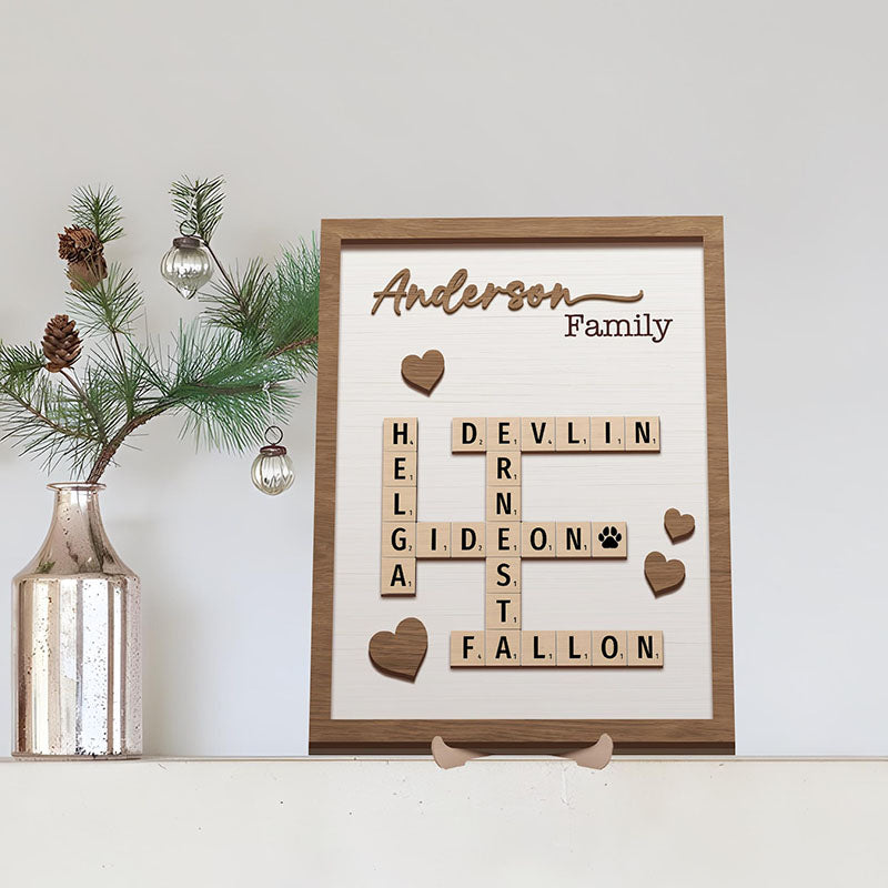 Personalized Scrabble Puzzle Sign, Mother's Day Gift,Grandkids Crossword Scrabble Wooden Sign