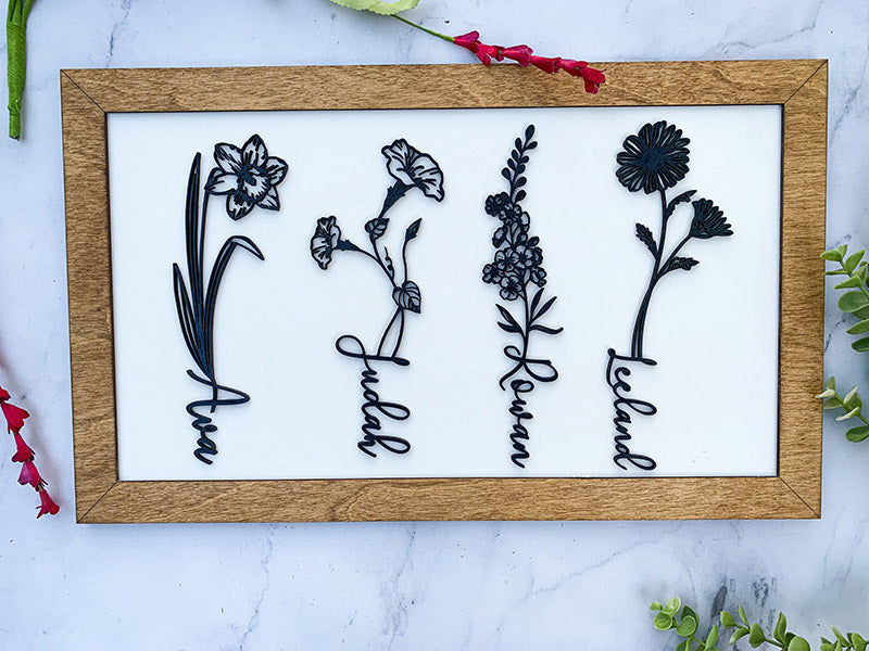 3D Birth Flowers Sign with Names, Mother's Day Gift