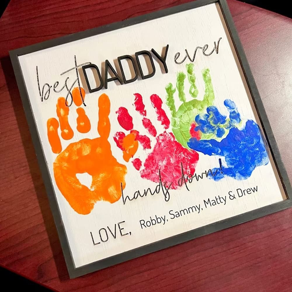 Custom Father's Day Gift, Handprint Kid, Best Dad Ever, Hands Down Sign