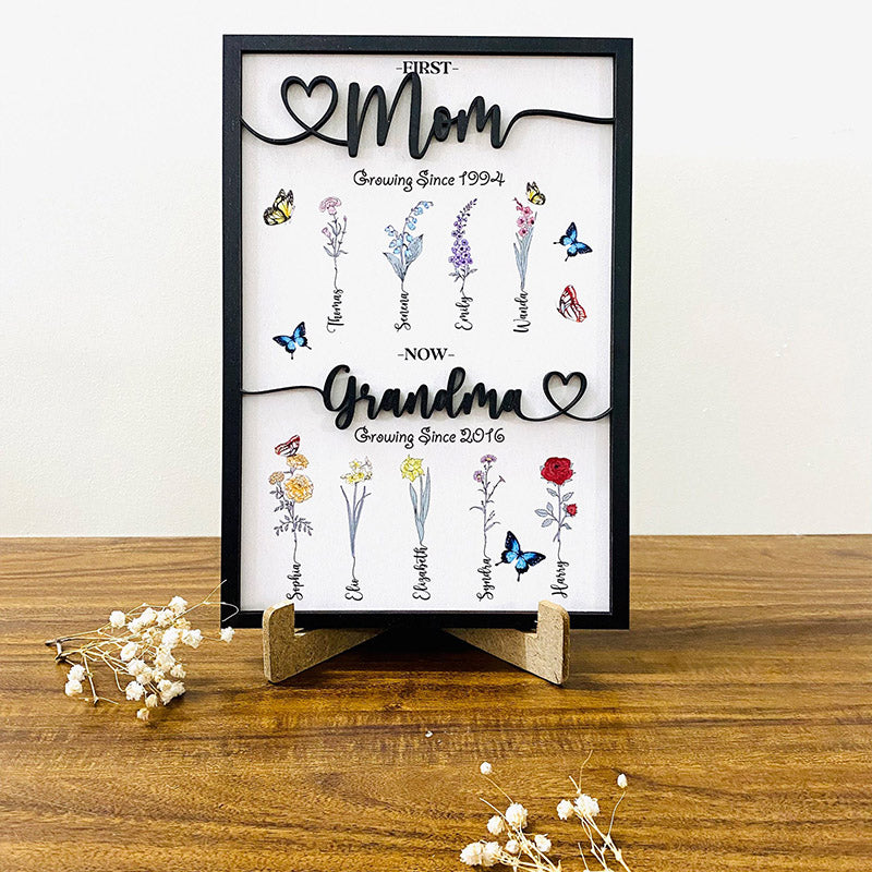 Personalized Grandma's Wooden Sign Custom Birth Month Flowers