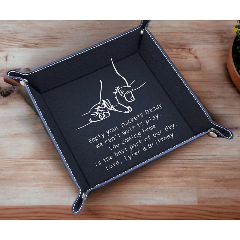 Engraved Valet Tray, Catch all tray for men, Leatherette tray, gift for dad, Father’s Day gift from kids