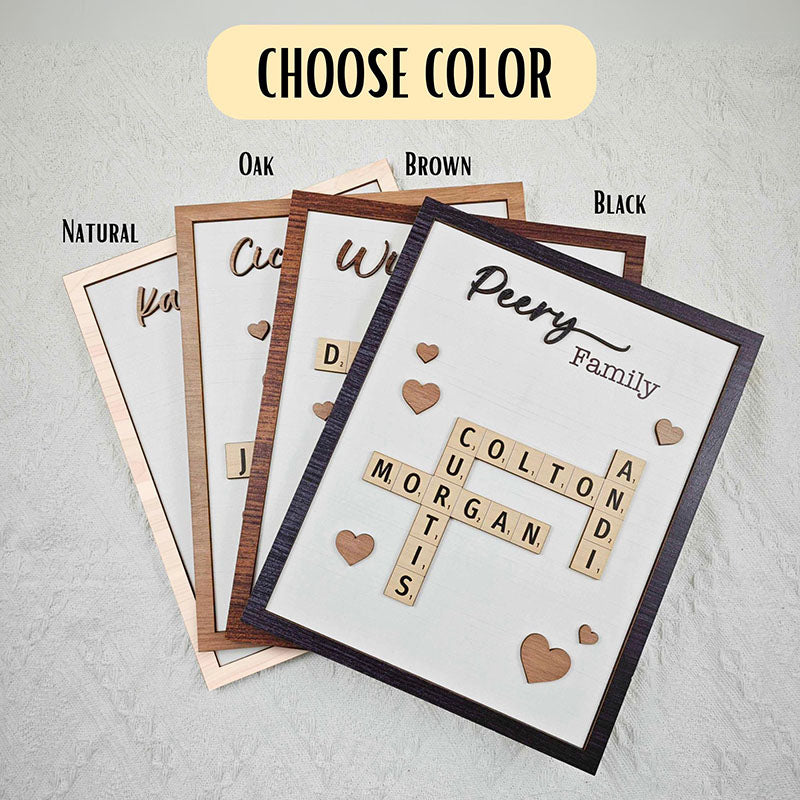 Personalized Scrabble Puzzle Sign, Mother's Day Gift,Grandkids Crossword Scrabble Wooden Sign