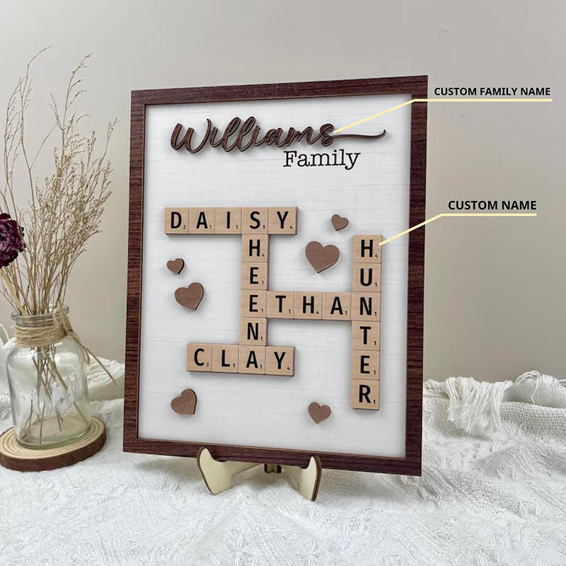 Personalized Scrabble Puzzle Sign, Mother's Day Gift,Grandkids Crossword Scrabble Wooden Sign